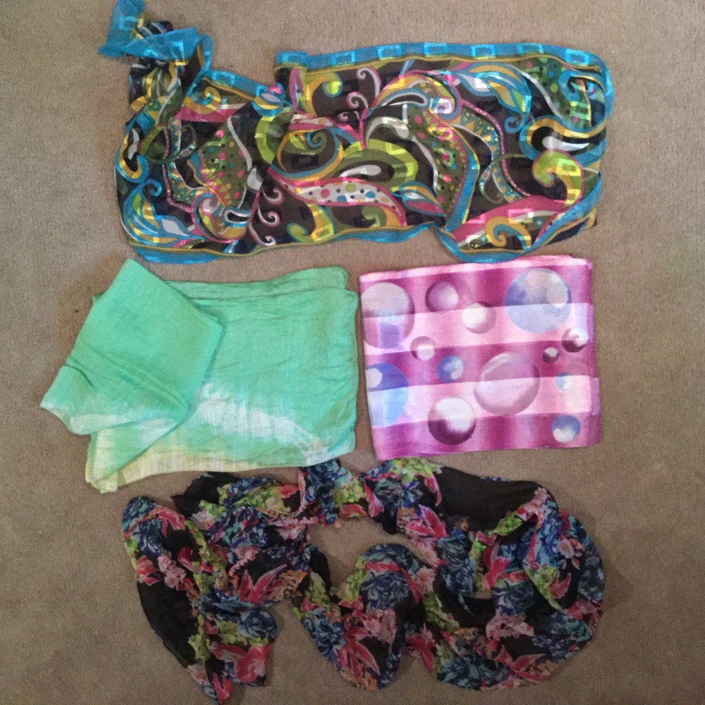 Four colorful scarves
